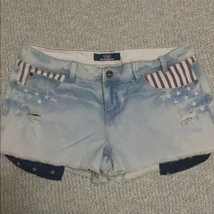 YMI Juniors Distressed Destructed Light Wash American Flag Shorts Sz. 13